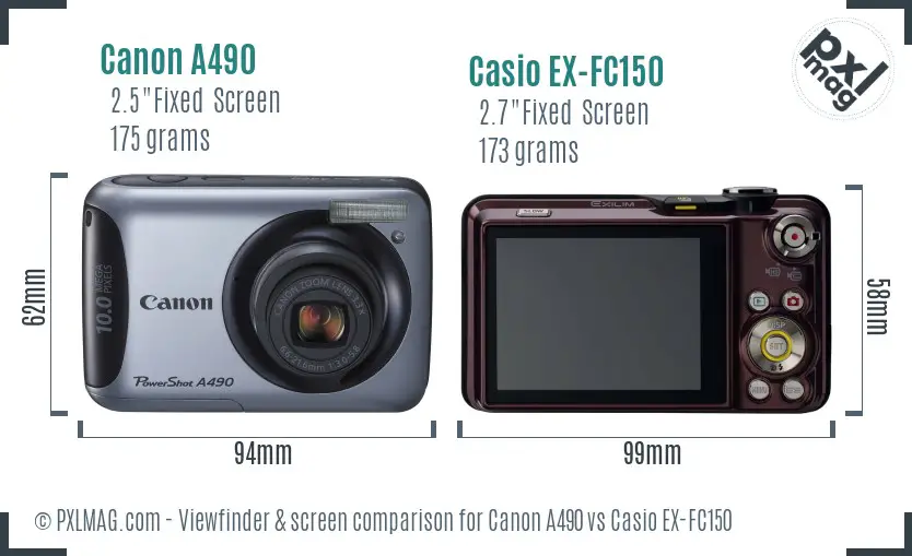 Canon A490 vs Casio EX-FC150 Screen and Viewfinder comparison