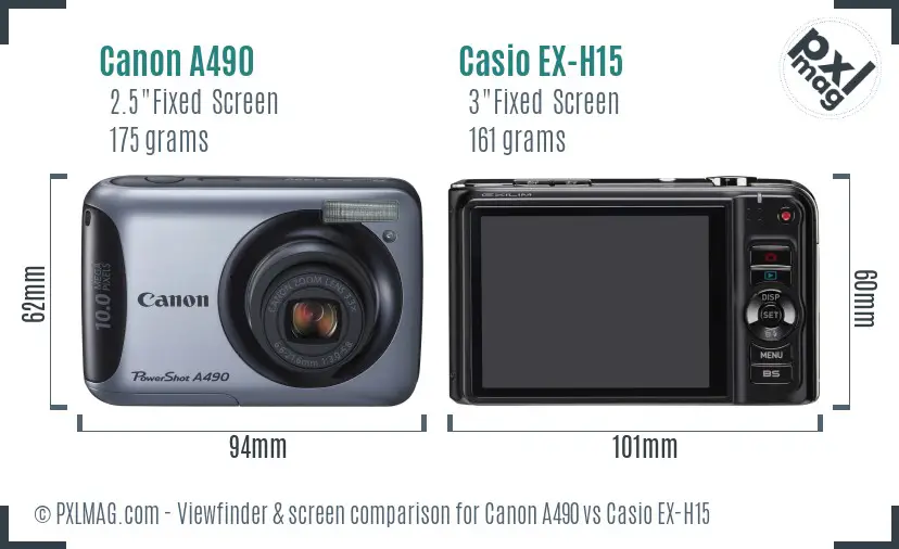 Canon A490 vs Casio EX-H15 Screen and Viewfinder comparison Canon A490 vs Casio EX-H15 Screen and Viewfinder comparison