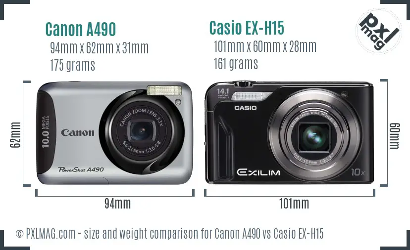 Canon A490 vs Casio EX-H15 size comparison Canon A490 vs Casio EX-H15 size comparison