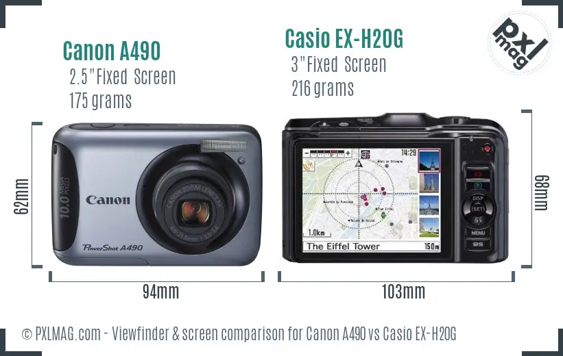Canon A490 vs Casio EX-H20G Screen and Viewfinder comparison Canon A490 vs Casio EX-H20G Screen and Viewfinder comparison