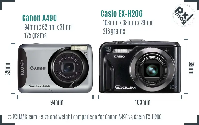 Canon A490 vs Casio EX-H20G size comparison Canon A490 vs Casio EX-H20G size comparison