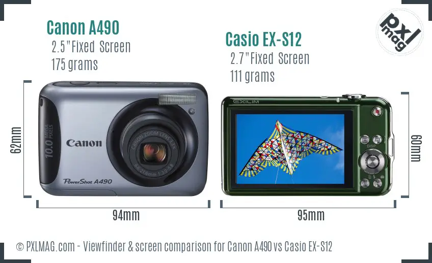 Canon A490 vs Casio EX-S12 Screen and Viewfinder comparison
