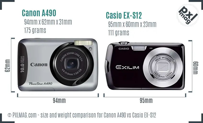 Canon A490 vs Casio EX-S12 size comparison