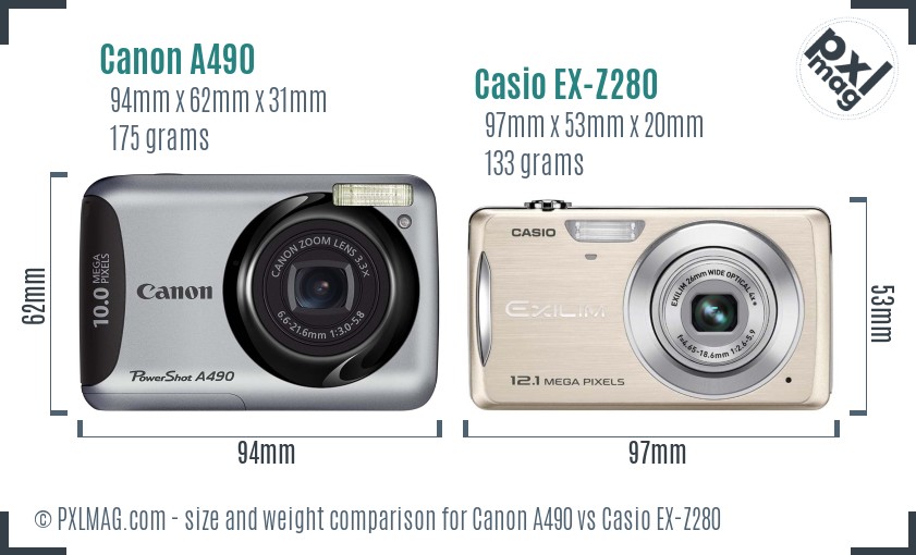 Canon A490 vs Casio EX-Z280 size comparison