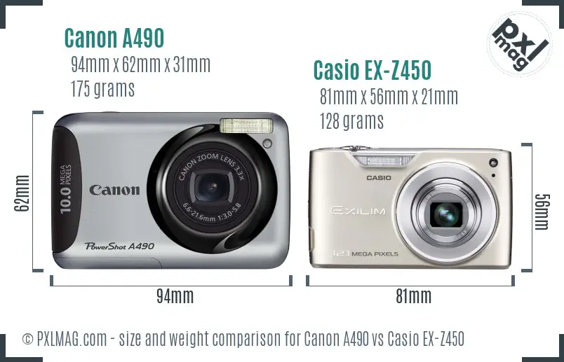 Canon A490 vs Casio EX-Z450 size comparison