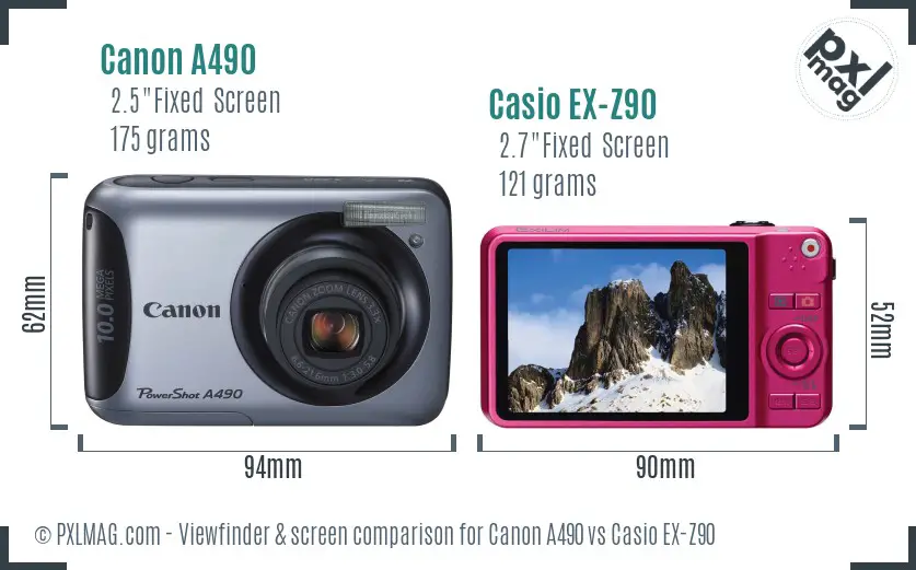 Canon A490 vs Casio EX-Z90 Screen and Viewfinder comparison