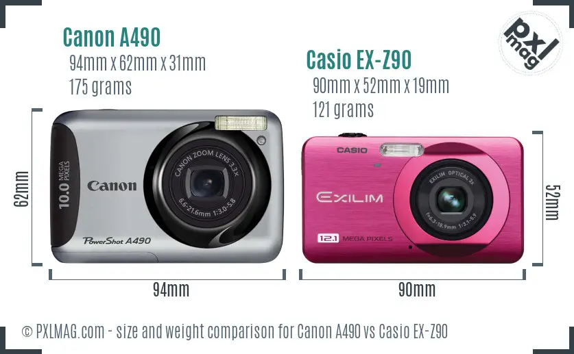 Canon A490 vs Casio EX-Z90 size comparison