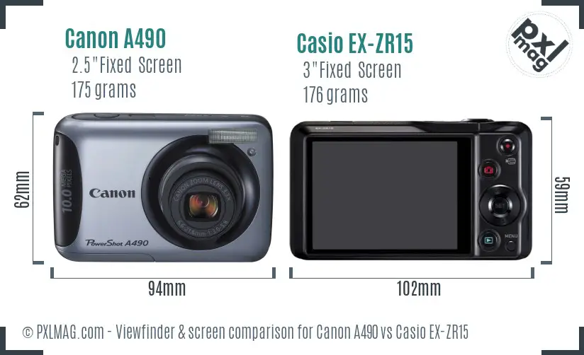 Canon A490 vs Casio EX-ZR15 Screen and Viewfinder comparison Canon A490 vs Casio EX-ZR15 Screen and Viewfinder comparison