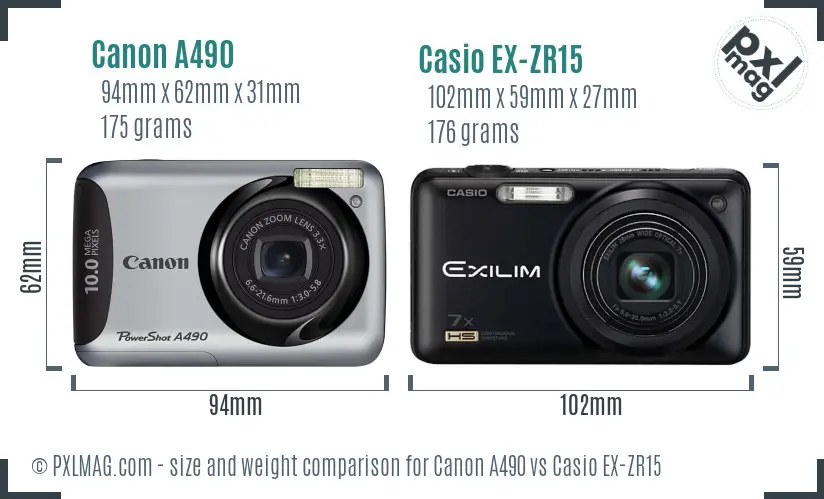 Canon A490 vs Casio EX-ZR15 size comparison Canon A490 vs Casio EX-ZR15 size comparison