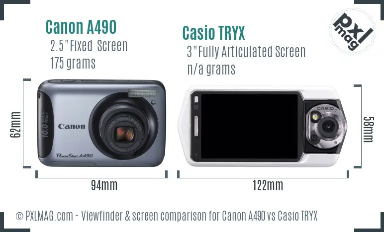 Canon A490 vs Casio TRYX Screen and Viewfinder comparison