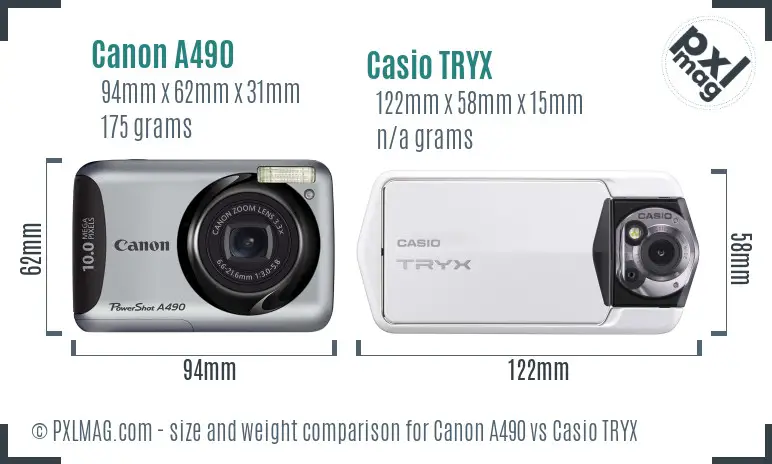 Canon A490 vs Casio TRYX size comparison