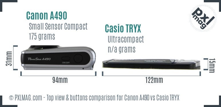 Canon A490 vs Casio TRYX top view buttons comparison