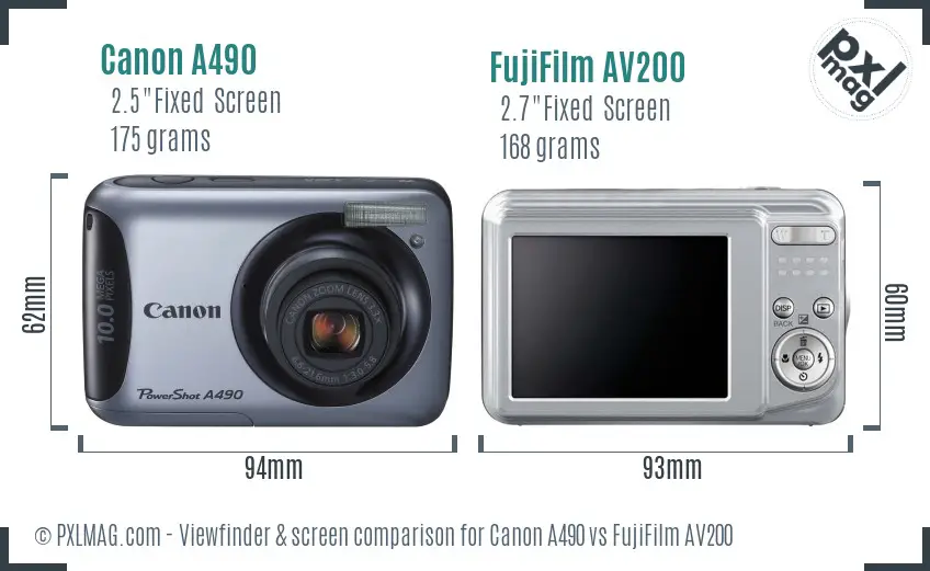 Canon A490 vs FujiFilm AV200 Screen and Viewfinder comparison
