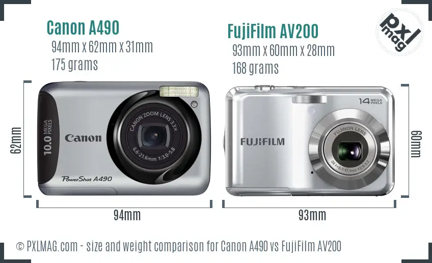 Canon A490 vs FujiFilm AV200 size comparison