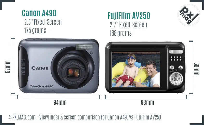 Canon A490 vs FujiFilm AV250 Screen and Viewfinder comparison