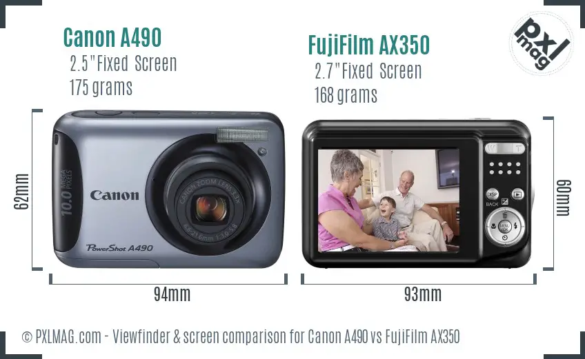 Canon A490 vs FujiFilm AX350 Screen and Viewfinder comparison