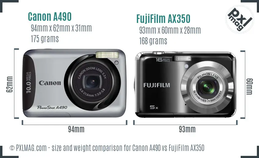 Canon A490 vs FujiFilm AX350 size comparison