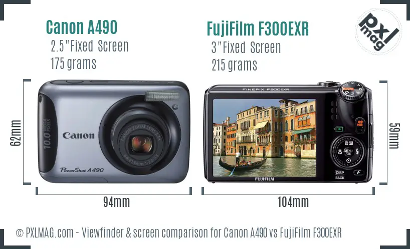 Canon A490 vs FujiFilm F300EXR Screen and Viewfinder comparison