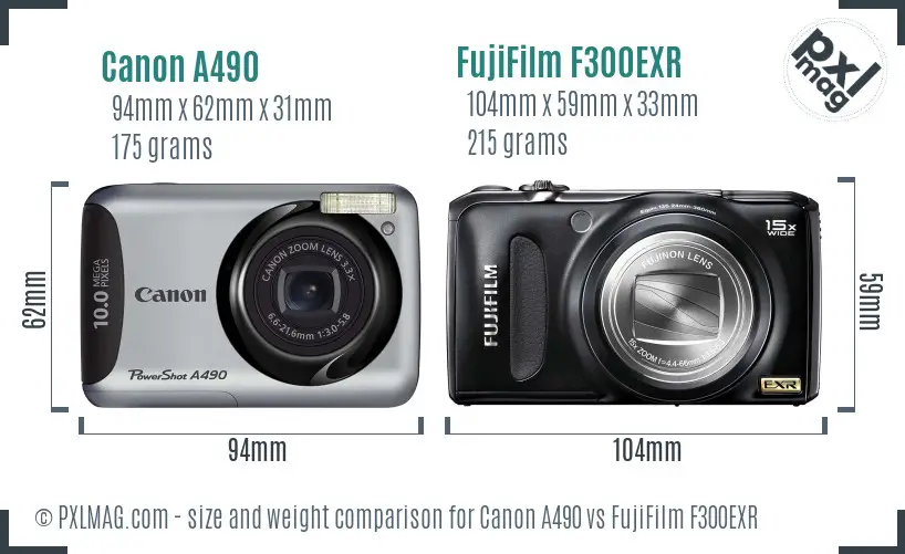 Canon A490 vs FujiFilm F300EXR size comparison