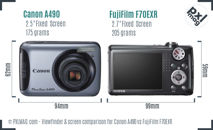 Canon A490 vs FujiFilm F70EXR Screen and Viewfinder comparison