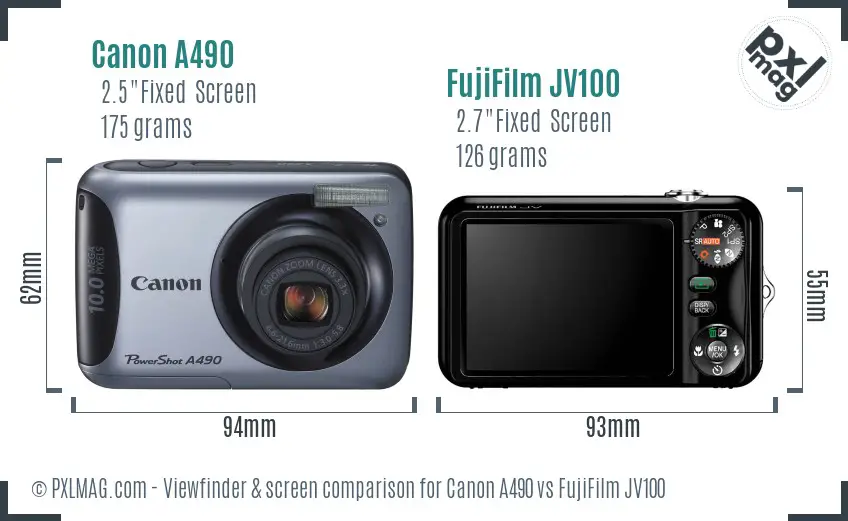 Canon A490 vs FujiFilm JV100 Screen and Viewfinder comparison