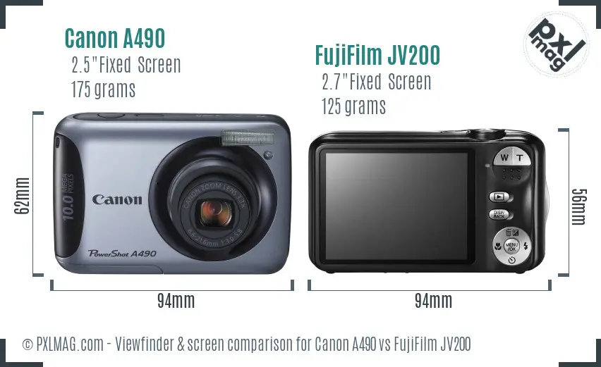 Canon A490 vs FujiFilm JV200 Screen and Viewfinder comparison