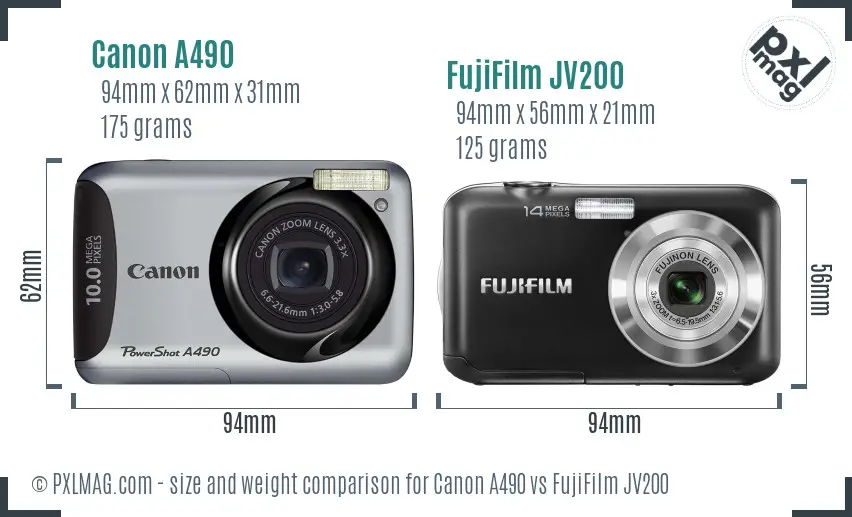 Canon A490 vs FujiFilm JV200 size comparison