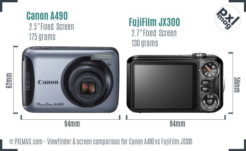 Canon A490 vs FujiFilm JX300 Screen and Viewfinder comparison