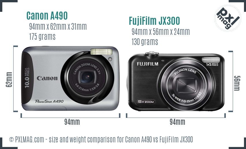 Canon A490 vs FujiFilm JX300 size comparison