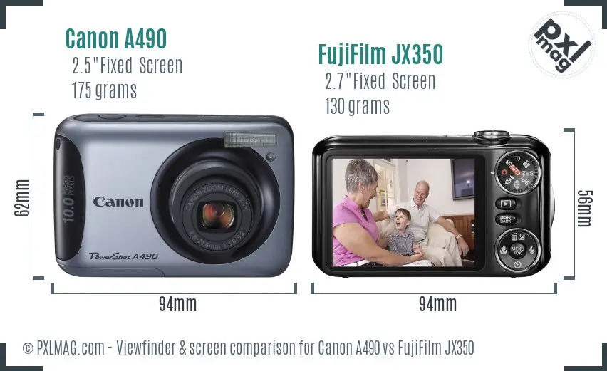 Canon A490 vs FujiFilm JX350 Screen and Viewfinder comparison