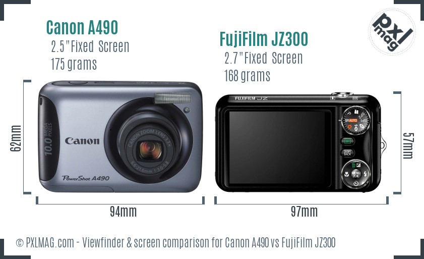Canon A490 vs FujiFilm JZ300 Screen and Viewfinder comparison