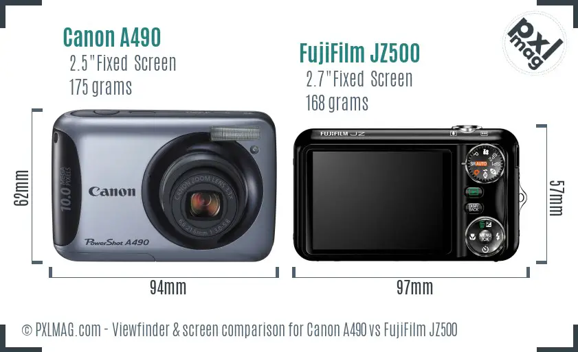 Canon A490 vs FujiFilm JZ500 Screen and Viewfinder comparison