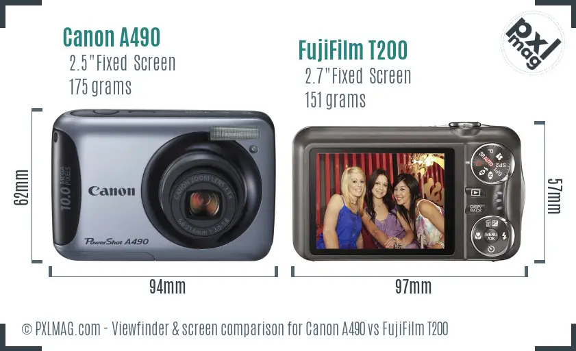 Canon A490 vs FujiFilm T200 Screen and Viewfinder comparison