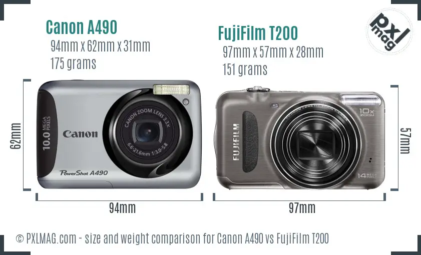 Canon A490 vs FujiFilm T200 size comparison