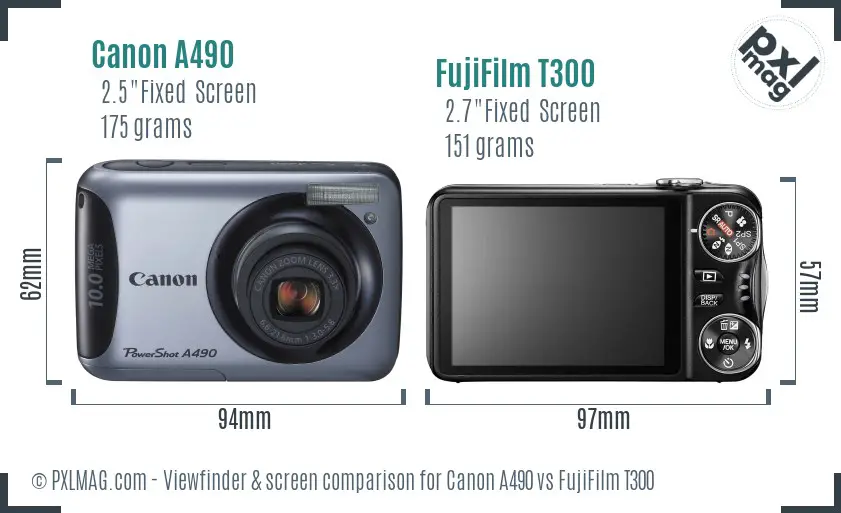Canon A490 vs FujiFilm T300 Screen and Viewfinder comparison