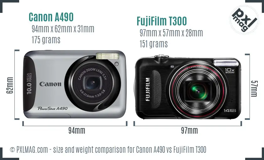 Canon A490 vs FujiFilm T300 size comparison
