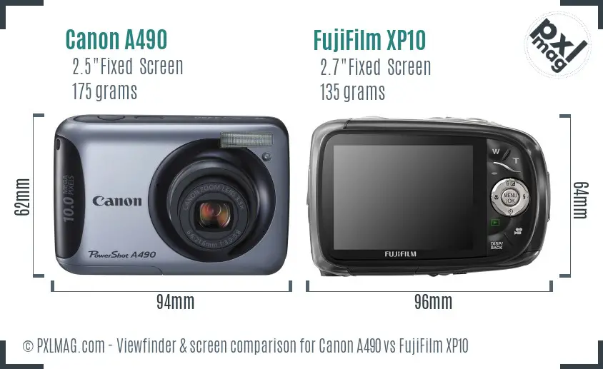 Canon A490 vs FujiFilm XP10 Screen and Viewfinder comparison Canon A490 vs FujiFilm XP10 Screen and Viewfinder comparison