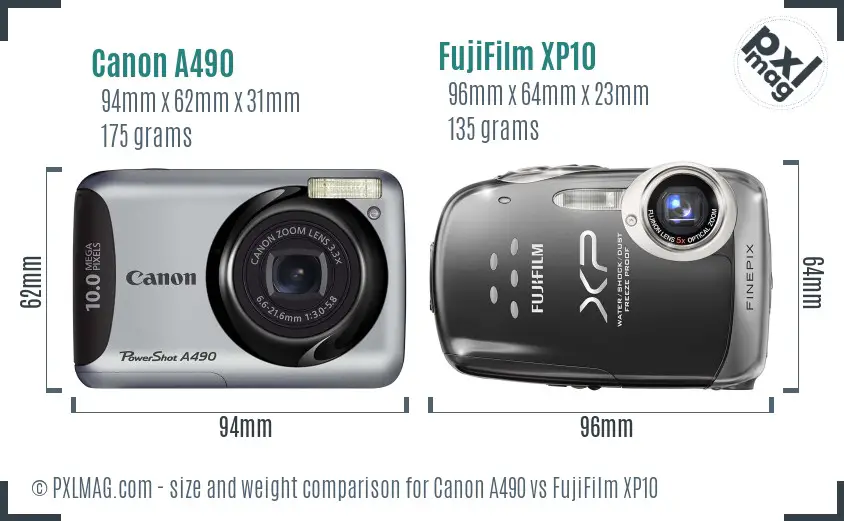 Canon A490 vs FujiFilm XP10 size comparison Canon A490 vs FujiFilm XP10 size comparison