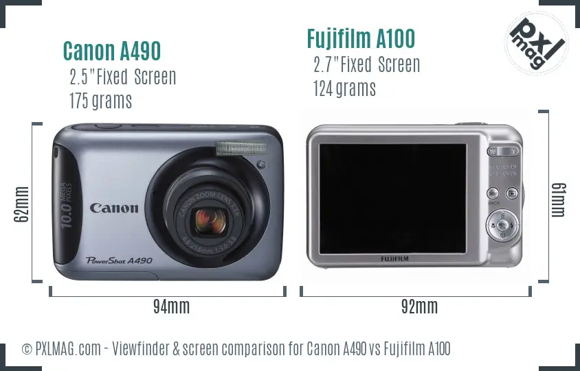 Canon A490 vs Fujifilm A100 Screen and Viewfinder comparison