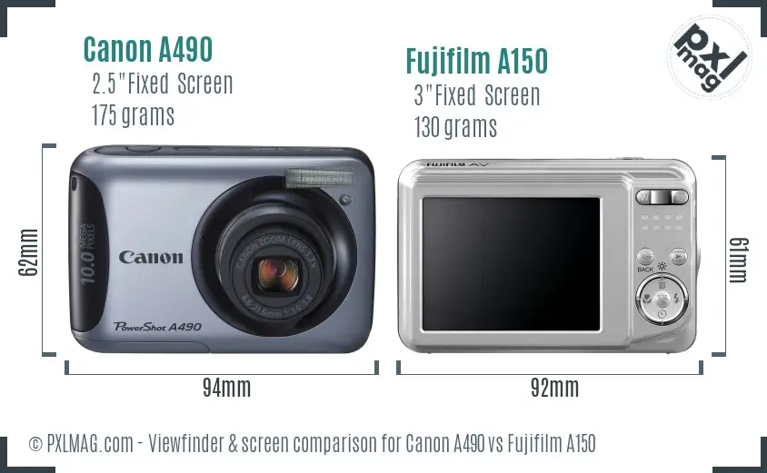 Canon A490 vs Fujifilm A150 Screen and Viewfinder comparison