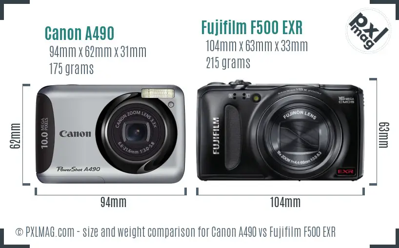 Canon A490 vs Fujifilm F500 EXR size comparison Canon A490 vs Fujifilm F500 EXR size comparison