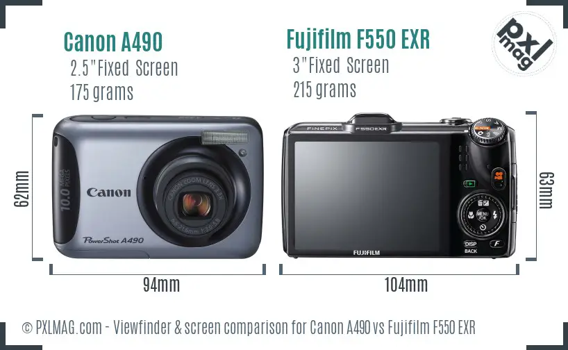 Canon A490 vs Fujifilm F550 EXR Screen and Viewfinder comparison