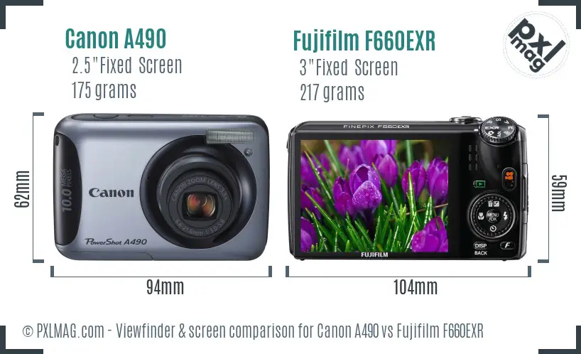 Canon A490 vs Fujifilm F660EXR Screen and Viewfinder comparison