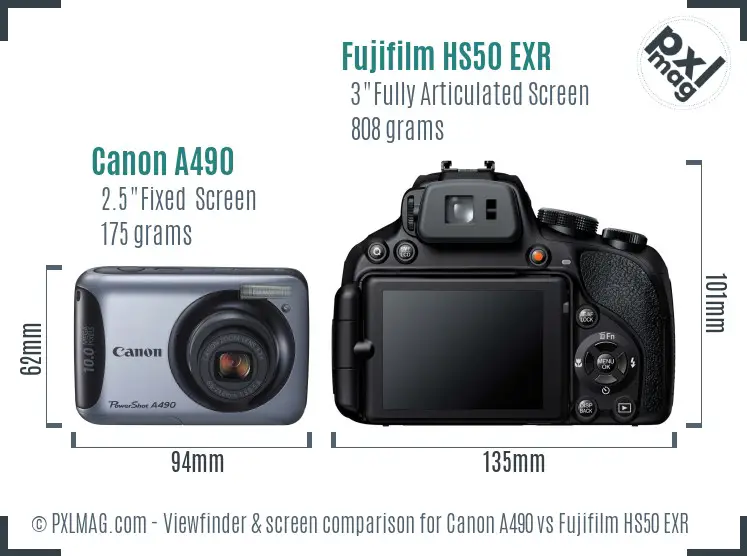 Canon A490 vs Fujifilm HS50 EXR Screen and Viewfinder comparison Canon A490 vs Fujifilm HS50 EXR Screen and Viewfinder comparison