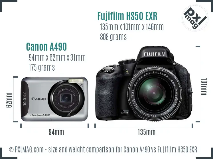 Canon A490 vs Fujifilm HS50 EXR size comparison Canon A490 vs Fujifilm HS50 EXR size comparison