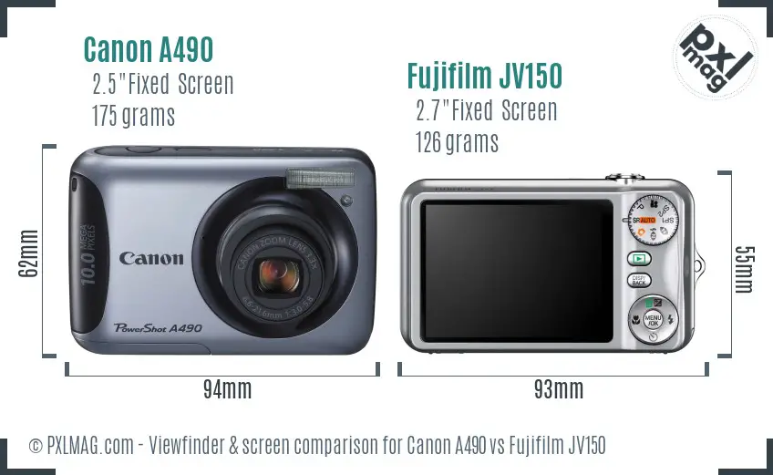 Canon A490 vs Fujifilm JV150 Screen and Viewfinder comparison
