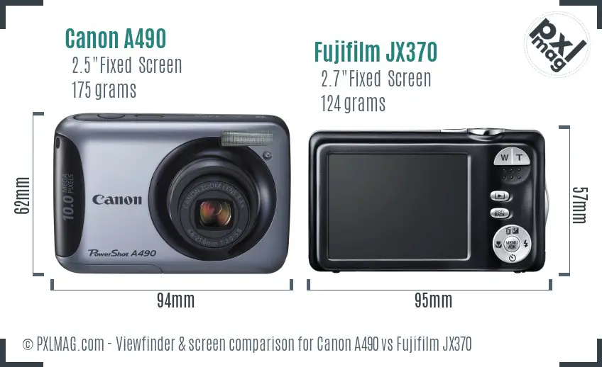 Canon A490 vs Fujifilm JX370 Screen and Viewfinder comparison
