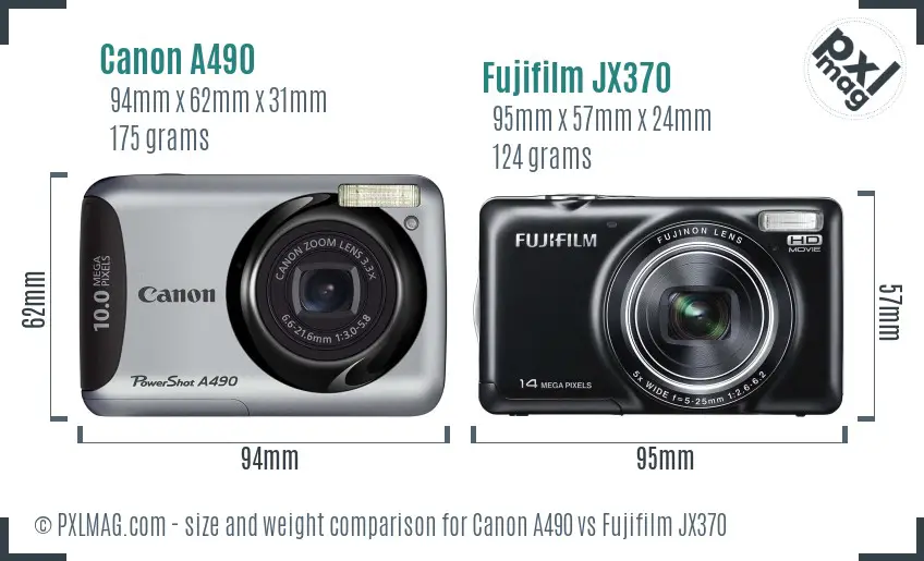 Canon A490 vs Fujifilm JX370 size comparison