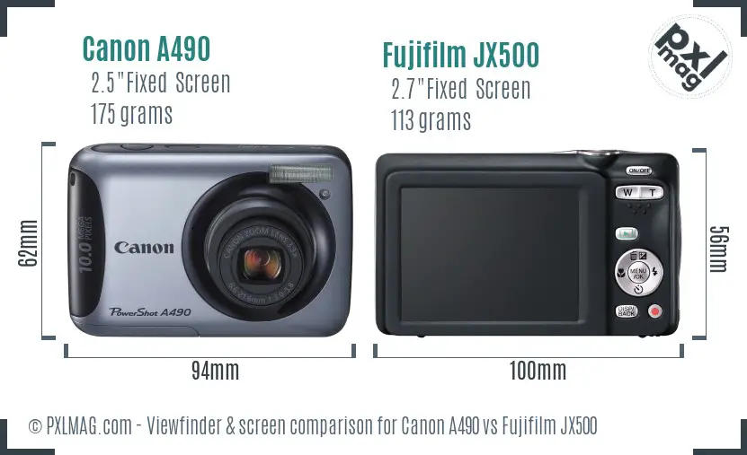 Canon A490 vs Fujifilm JX500 Screen and Viewfinder comparison