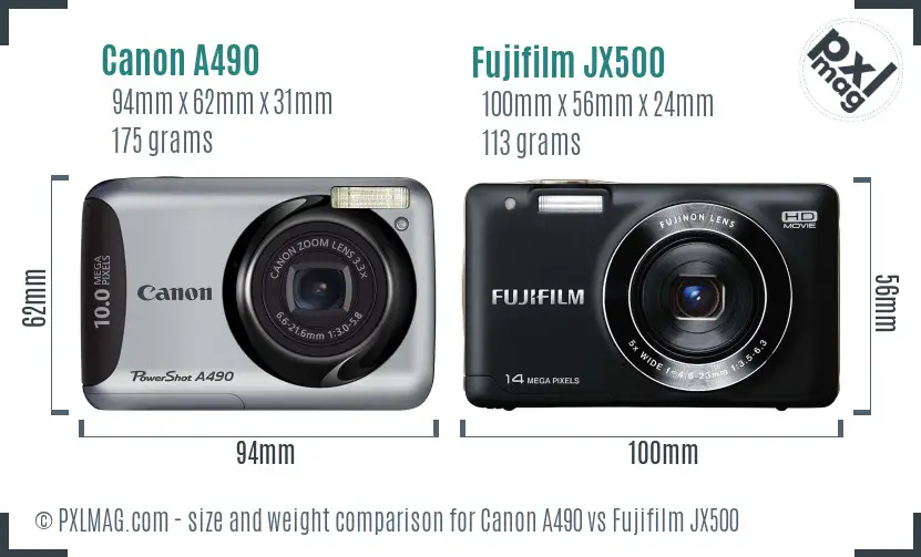 Canon A490 vs Fujifilm JX500 size comparison